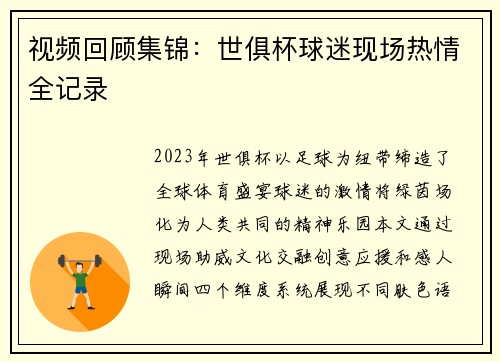 视频回顾集锦：世俱杯球迷现场热情全记录